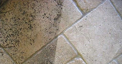 before and after cleaning tile grout with industrial equipment