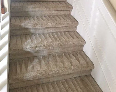 professionally cleaned carpet on stairs